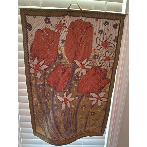 Ekelund Master Weavers Sweden Wall Hanging Tulips Floral  19.5” x  28.5” - Picture 2 of 7